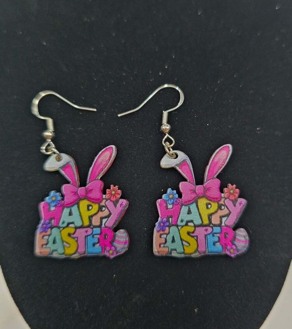 Happy Easter Bunny Dangle Earrings